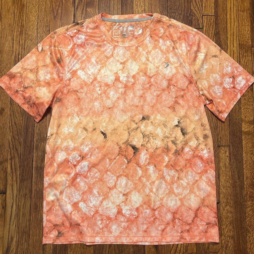 Aquaflauge Fishing T Shirt Orange Size Medium Fish Boating Polyester RN #76235